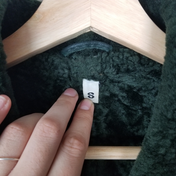 CALAFATE 100% Shearling Dark Green Vintage Coat Dark Green Boho Oversized S - Picture 13 of 13